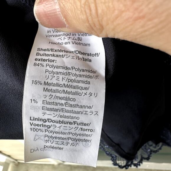 J. Crew Lace Halter Tie-Back Top Sz L Metallic Navy Blue Preppy Classic Dressy - Picture 6 of 6